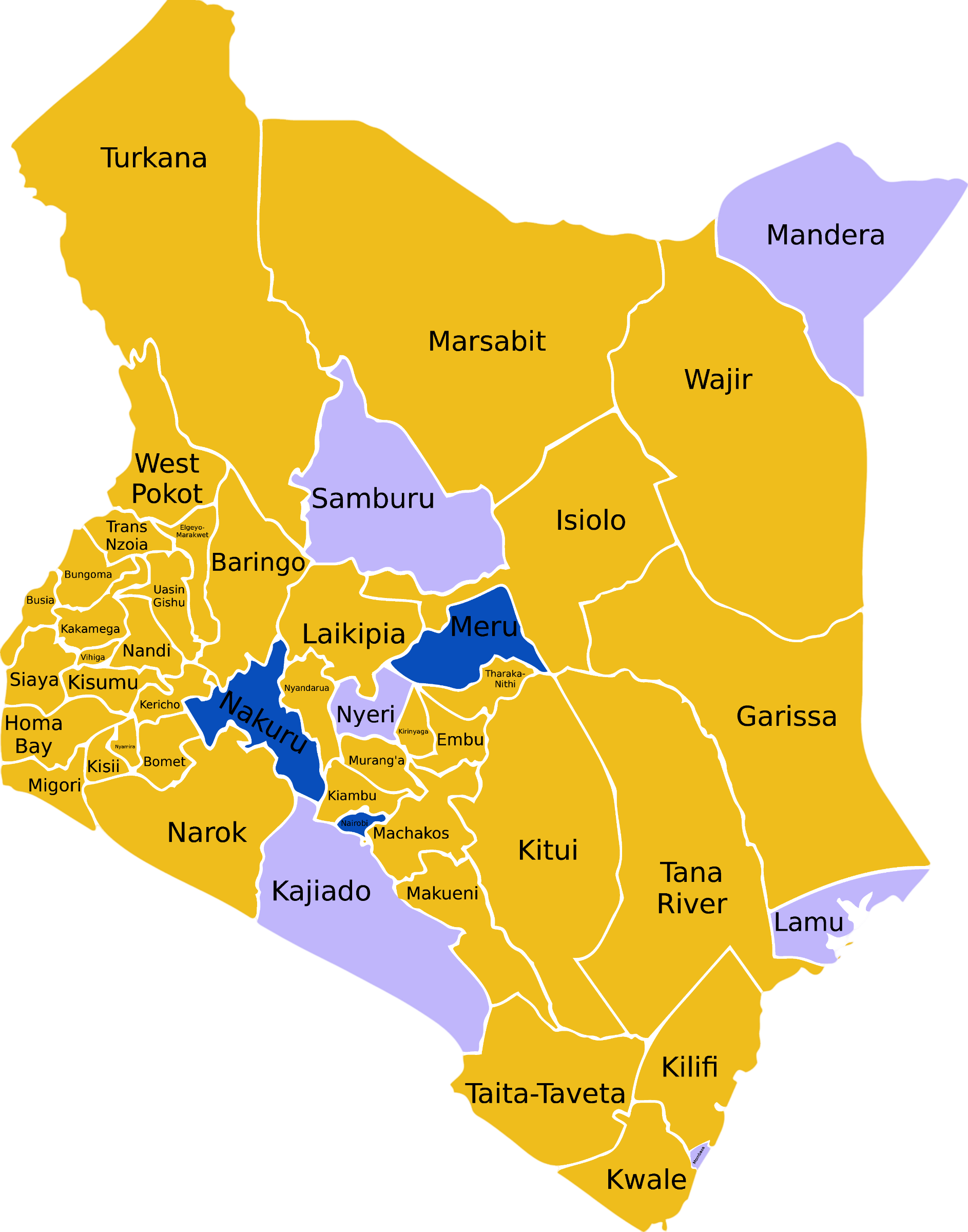 Map of Kenya showing Crossworld Foundation programme areas